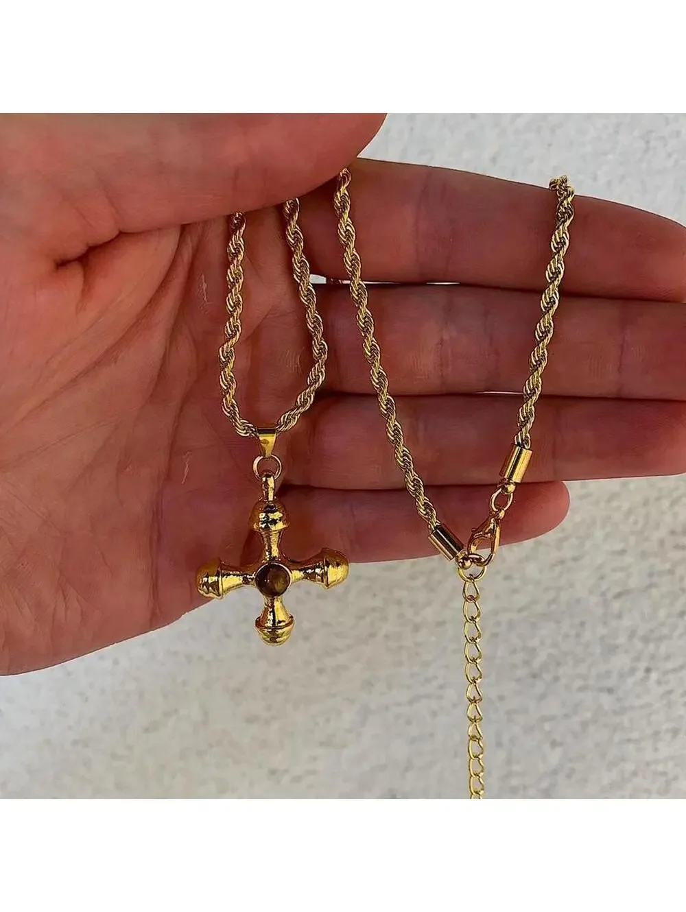 Y2k 2000s style Cyber Star Cross Pendant Gold Rope Chain Necklace. Stainless